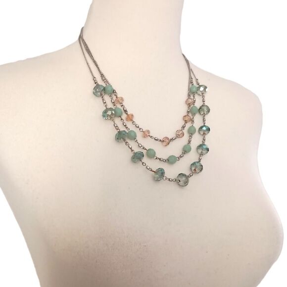 Glass Faceted Beaded Neckline Multi Strand Station Pastels Silver Tone Fairy - Picture 7 of 15